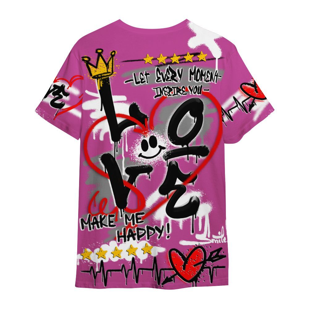 Shirt To Match Dunk Low Active Fuchsia - Happy Love Beats Graffiti Streetwear All Over Print