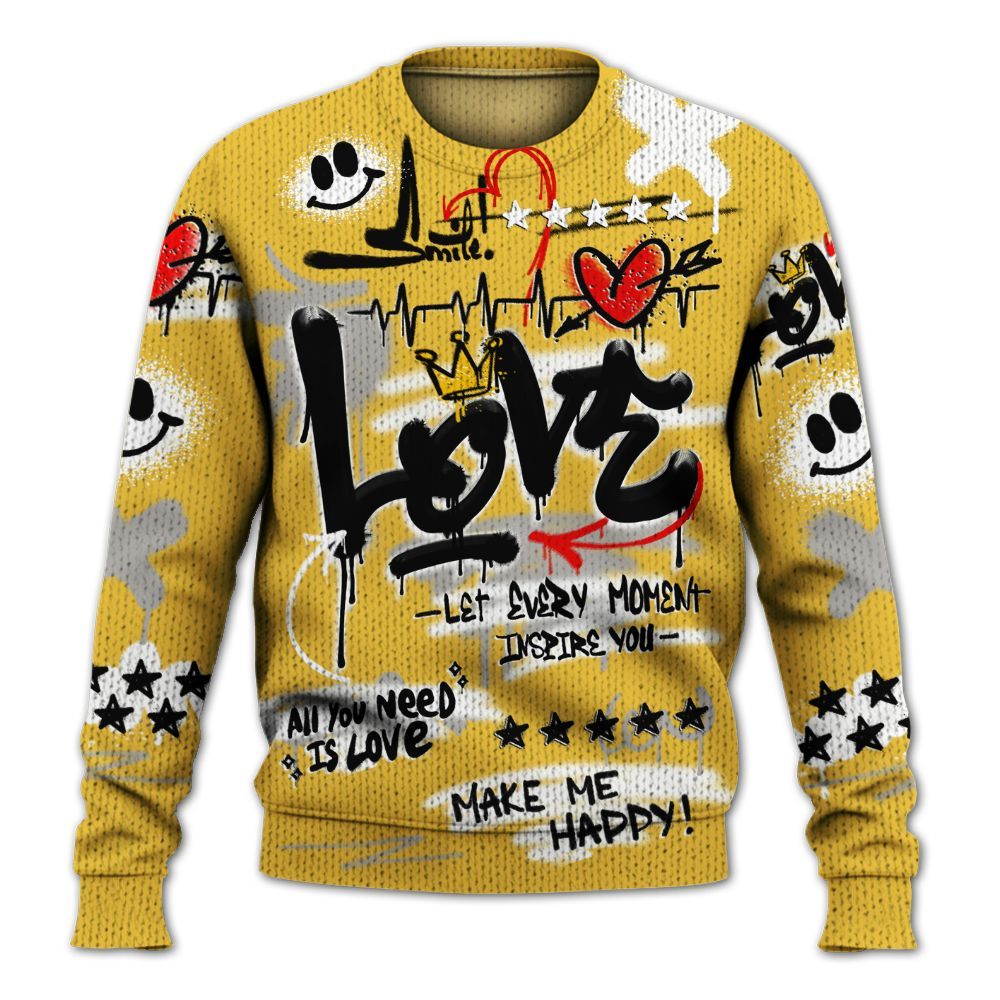 Knitted Sweater To Match Low Yellow Python 11s - Happy Love Beats Graffiti Streetwear