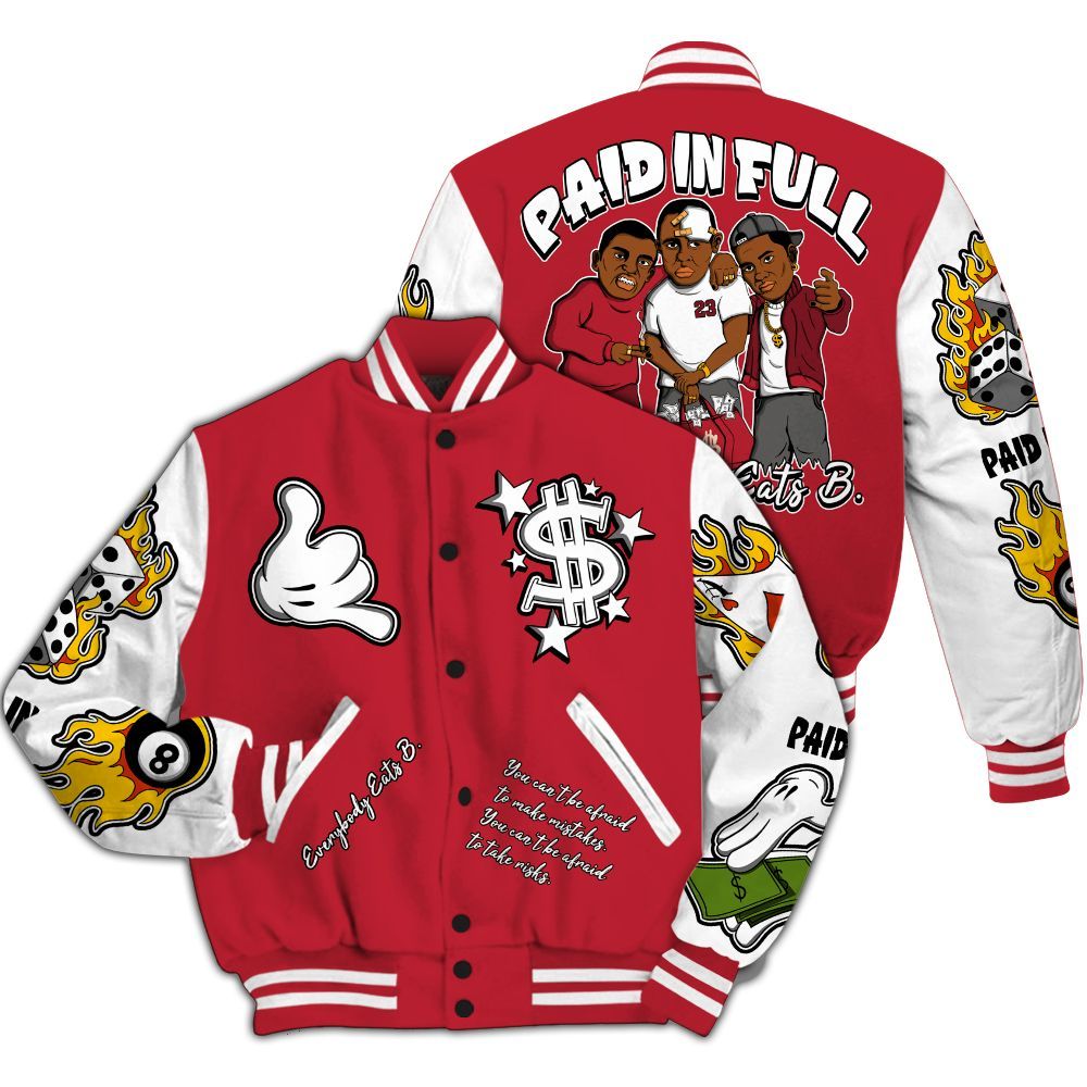 Varsity Jacket To Match Red Flint 13s - Everybody Paid In Full Graphic All Over Print