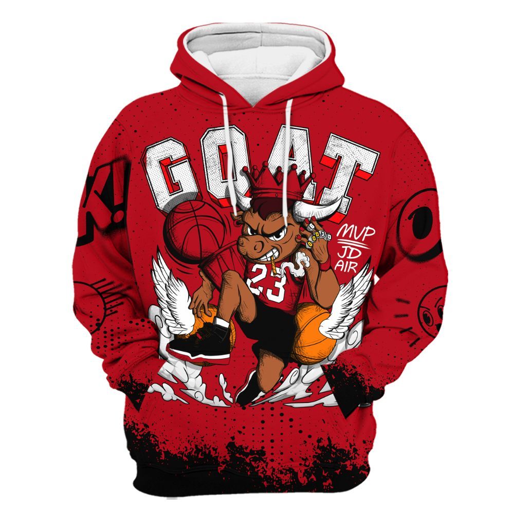 Hoodie To Match Bred Velvet 11s - FlightMan Number 23 G.O.A.T All Over Print