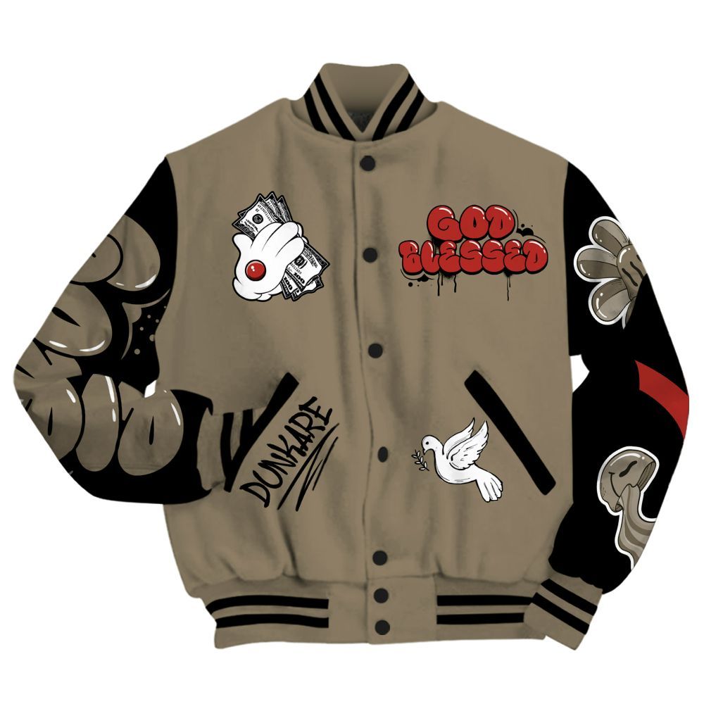 Varsity Jacket To Match Olive 9s - God Blessed All Over Print