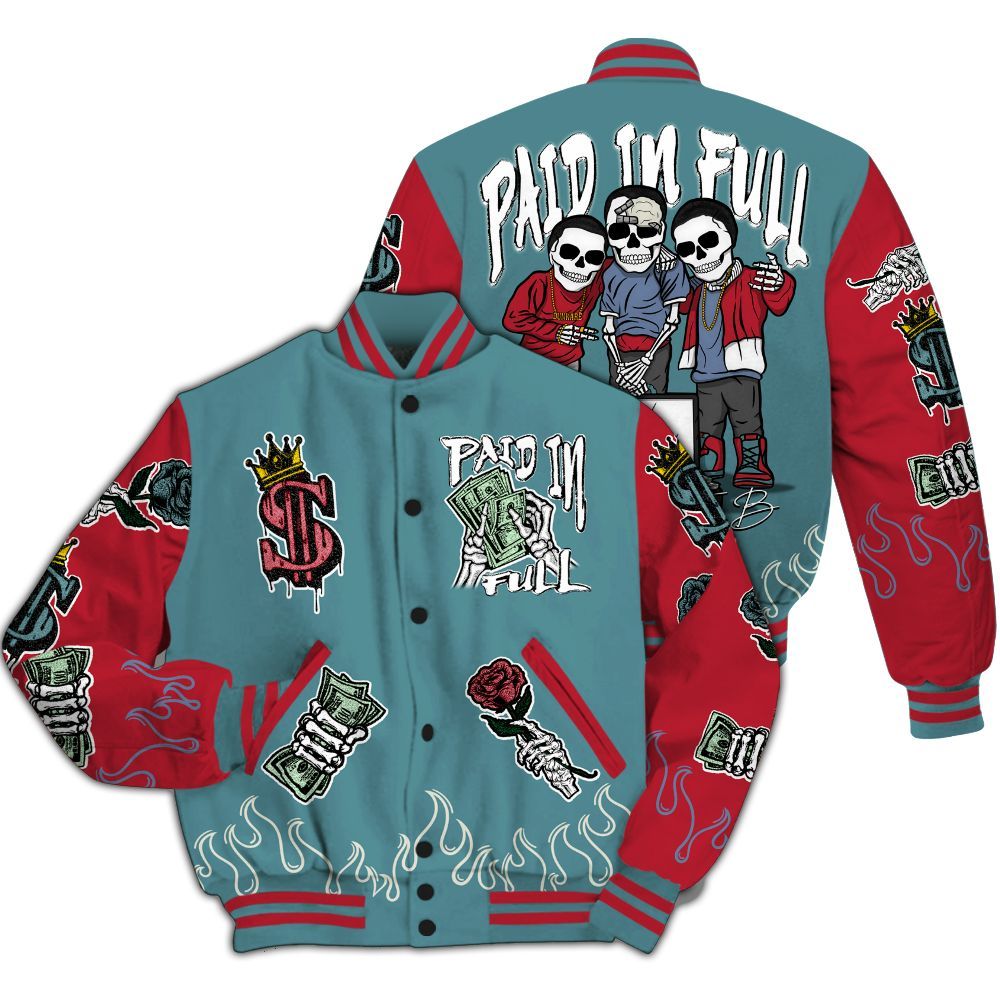 Varsity Jacket To Match Dunk Low Denim Turquoise Royal - Fire Everybody Paid In All Over Print