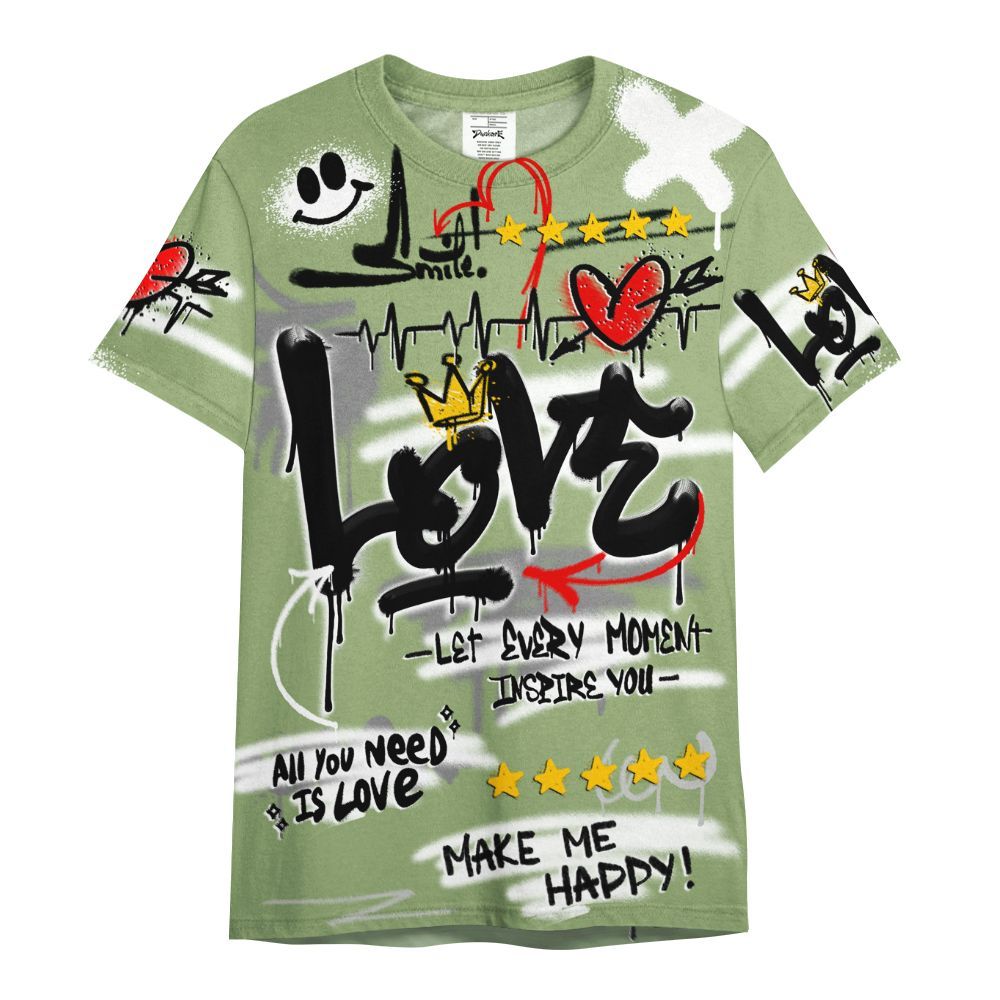 Shirt To Match Oil Green 4s - Happy Love Beats Graffiti Streetwear All Over Print