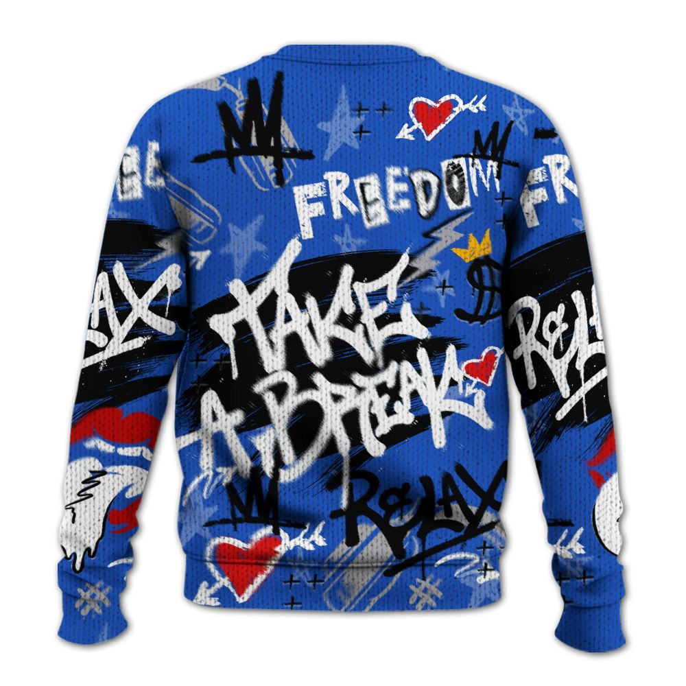 Knitted Sweater To Match Retro Stealth 5s - Take Break Freedom Graffiti Streetwear