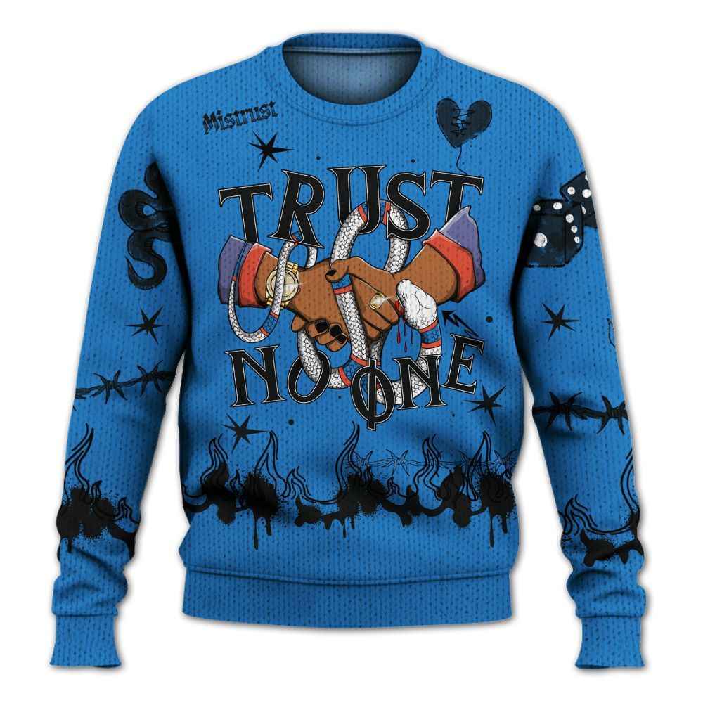 Knitted Sweater To Match Hi-Res Blue 700s - Trust No One Snake-Bite Doodle Crayon