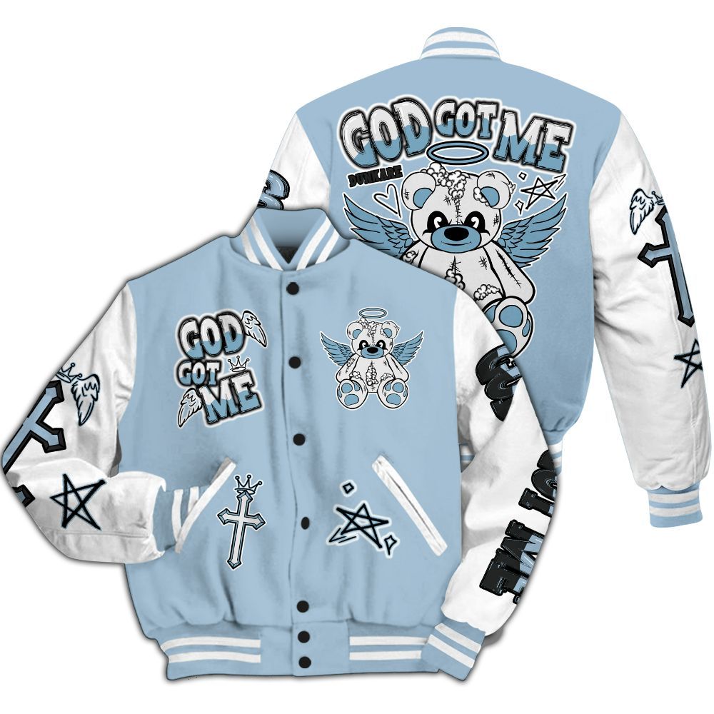 Varsity Jacket To Match Mid Ice Blue 1s - Gods Guides Me Bear All Over Print