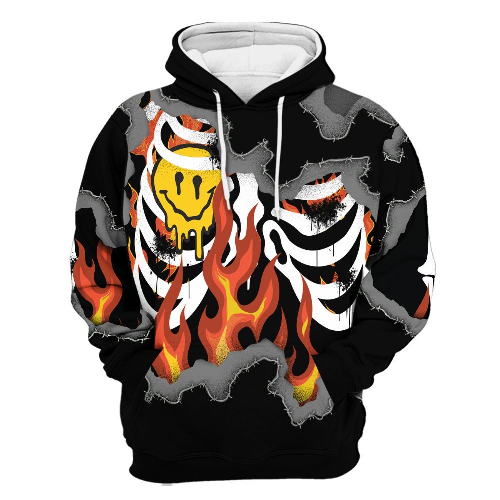 Hoodie To Match White Thunder 4s - Skeleton On Fire Skrrt All Over Print