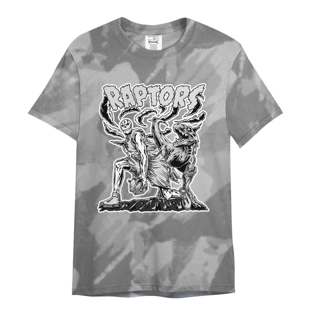 Shirt To Match Black Wolf Grey 12s - Raptors Skeleton Abstract Halftone All Over Print
