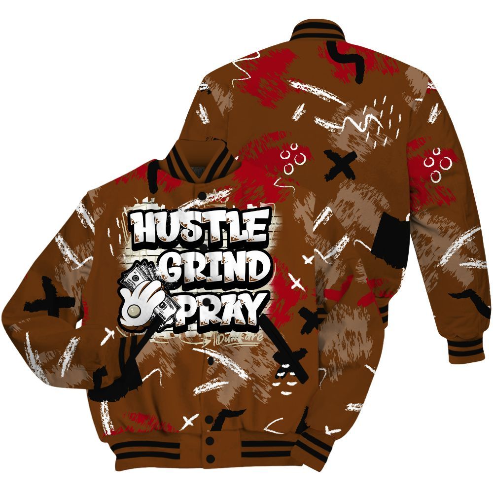 Varsity Jacket To Match Archaeo Brown 5s - Hustle Grind Pray Retro All Over Print
