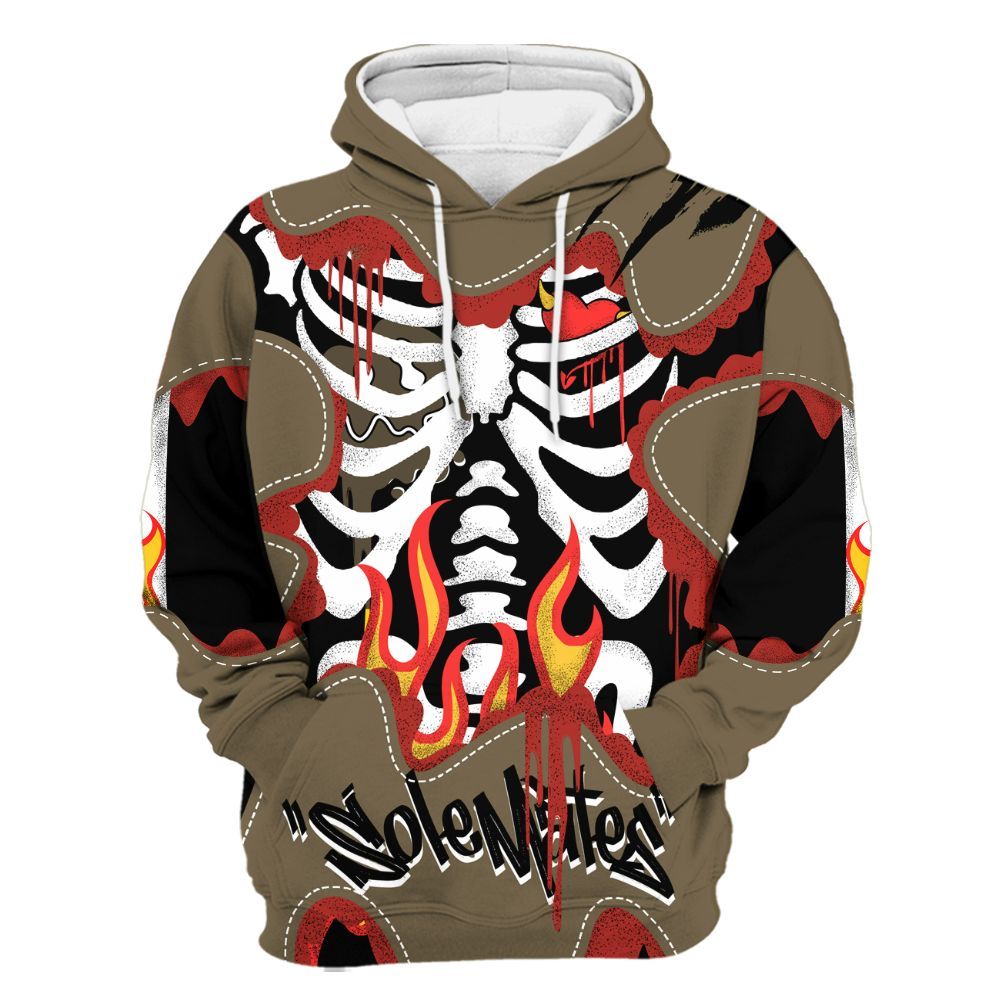 Hoodie To Match Olive 9s - Skeleton Burning Heart Drip All Over Print