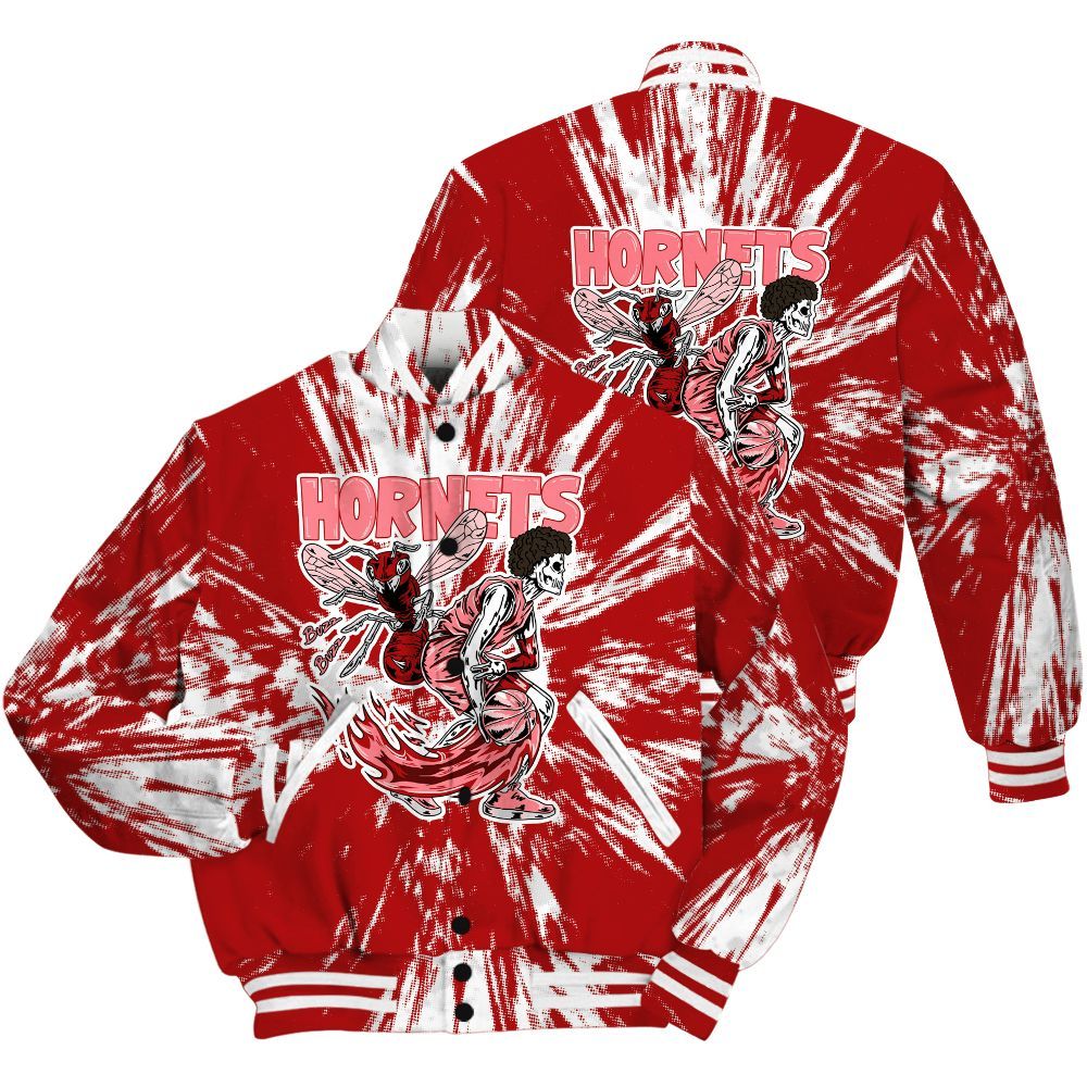 Varsity Jacket To Match Red Taxi 12s Shirt - Hornets Skeleton Luxury All Over Print