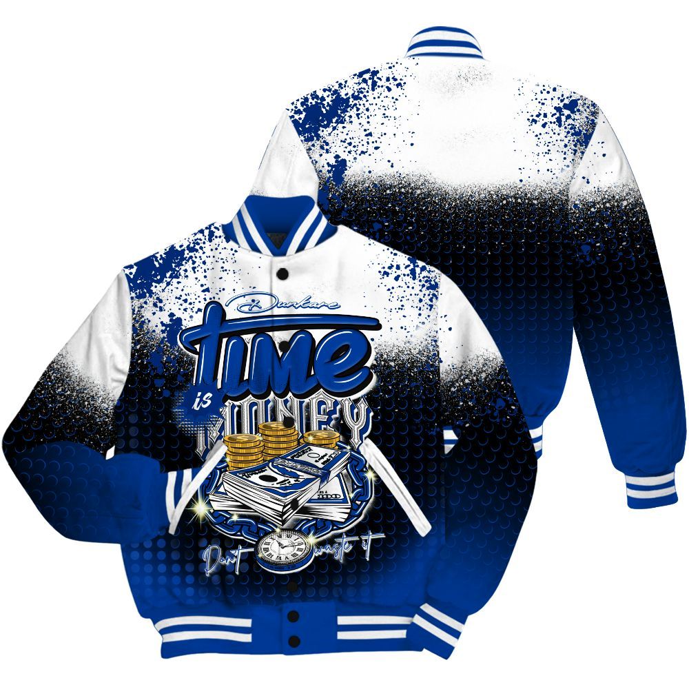 Varsity Jacket To Match Hyper Royal 12s Shirt, Halftone Time Is Money All Over Print