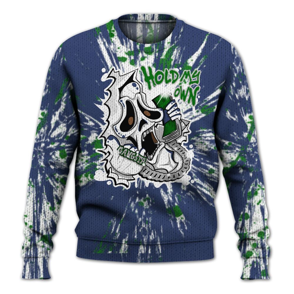 Knitted Sweater To Match Midnight Navy 13s - Hold My Own Graphic Halloween