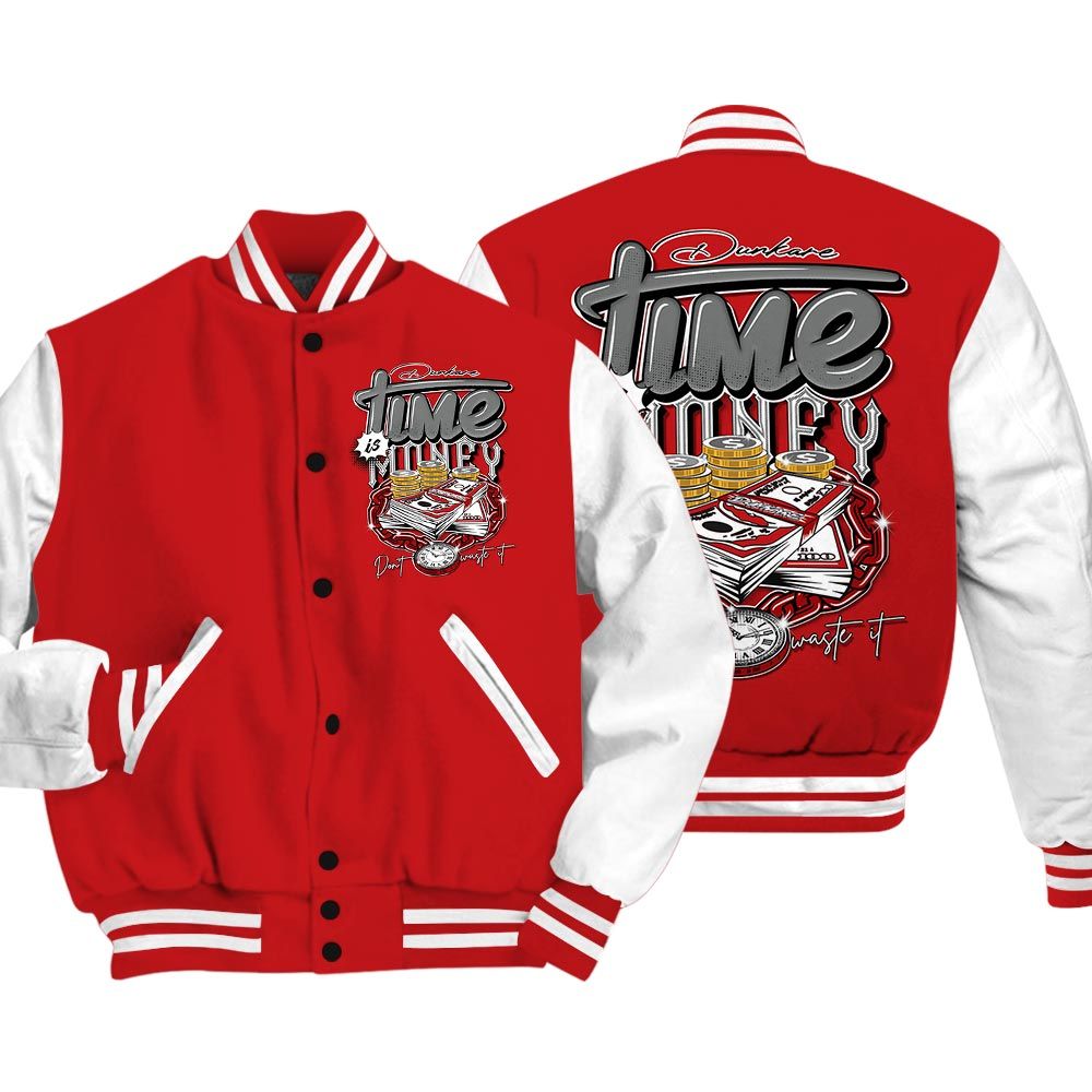 Varsity Jacket To Match Varsity Time Is Money, Bred Reimagined 4s Baseball - To Match Sneaker Bred Reimagined 4s Graphic Tee 1904 HDT