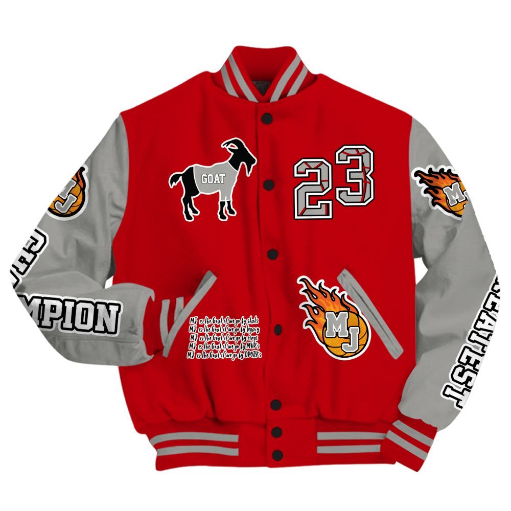 Varsity Jacket To Match Air Griffey Max Gray Reds 1s - 23 G.0.A.T Jump Up Basketball All Over Print