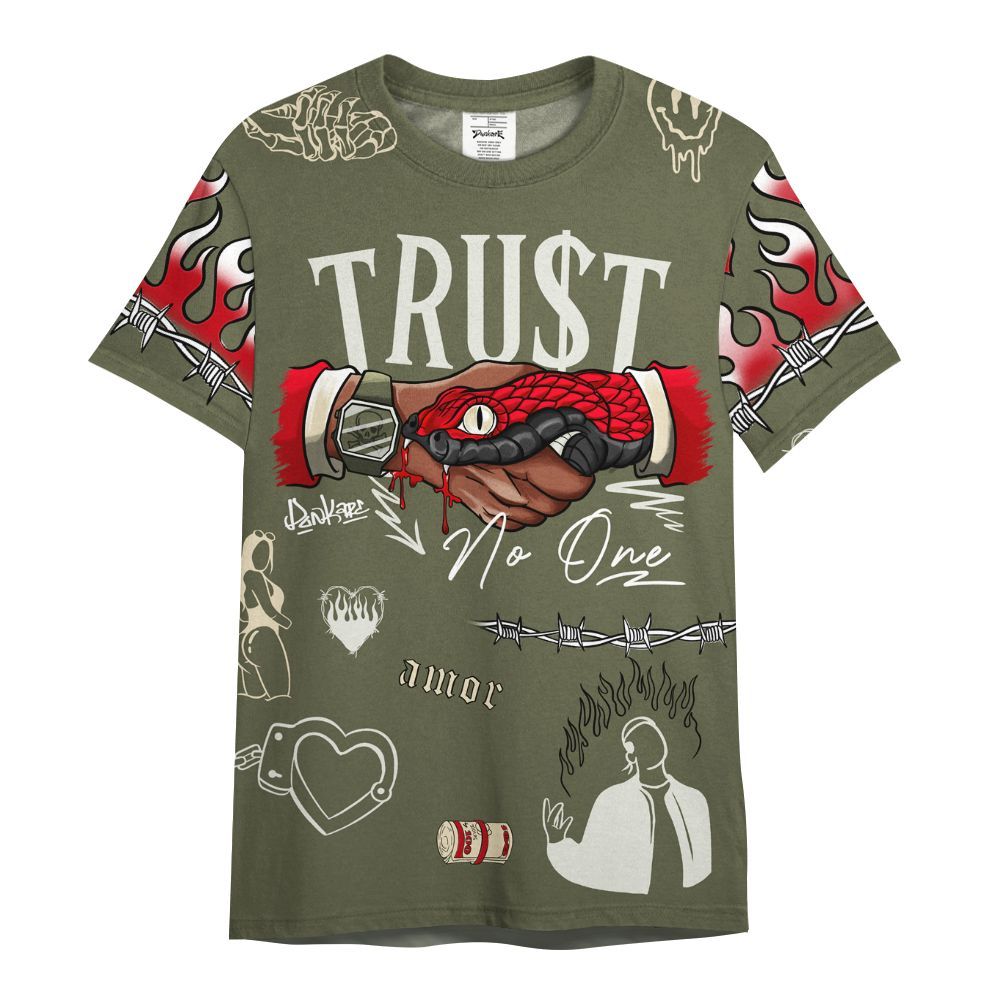 Shirt To Match Low OG Medium Olive 1s - Snake Trust No One All Over Print
