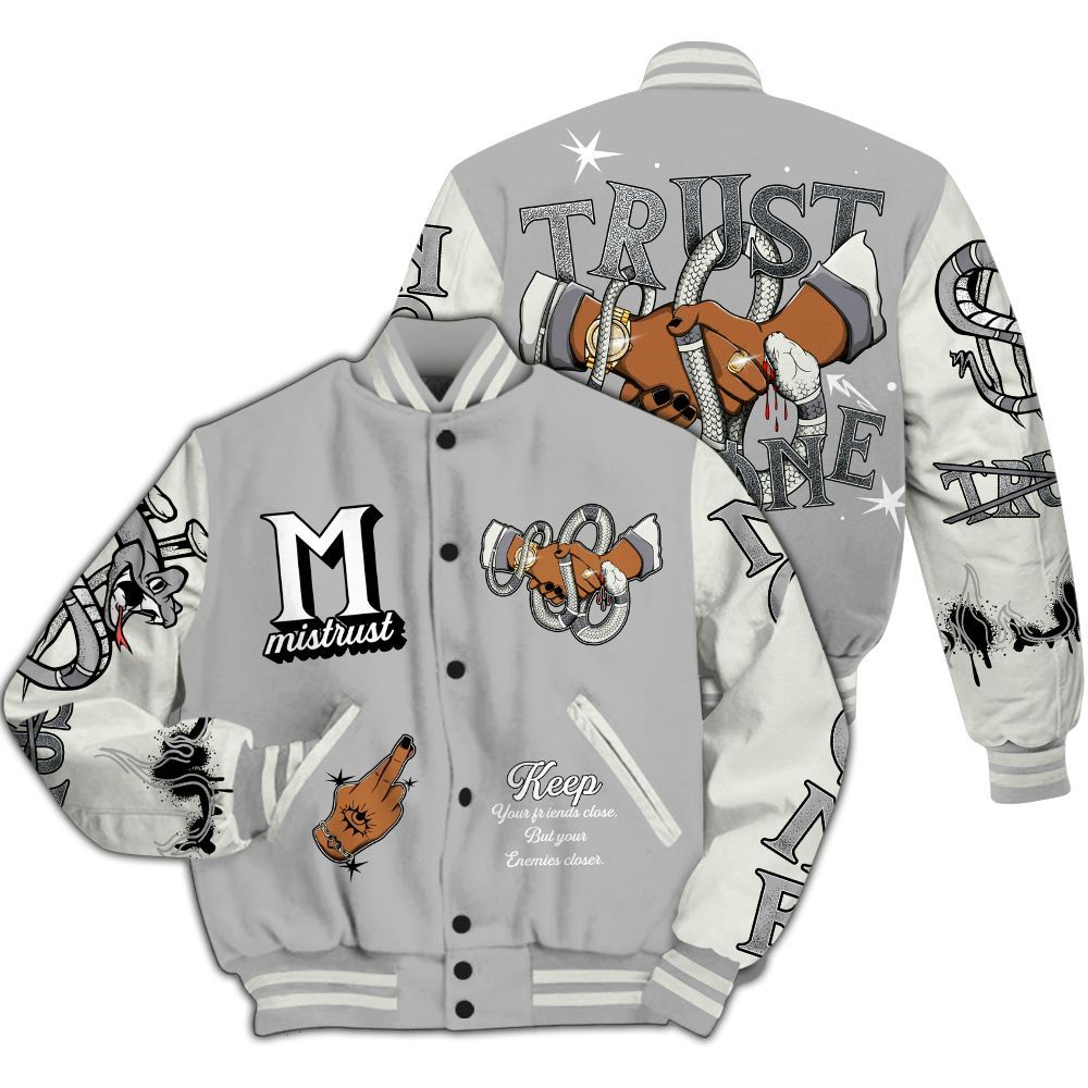 Varsity Jacket To Match Cement Grey Silver 3s - Trust No One Crayon All Over Print