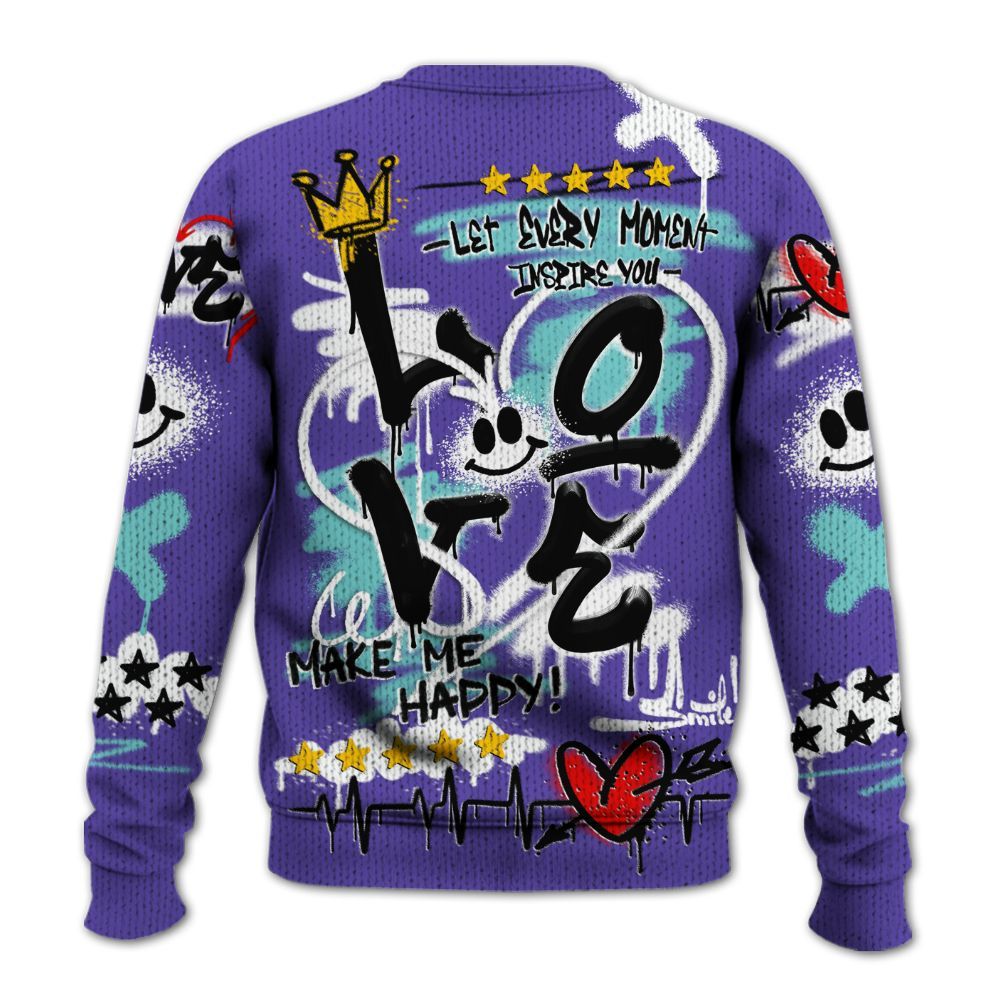 Knitted Sweater To Match Low Hornets 1s - Happy Love Beats Graffiti Streetwear