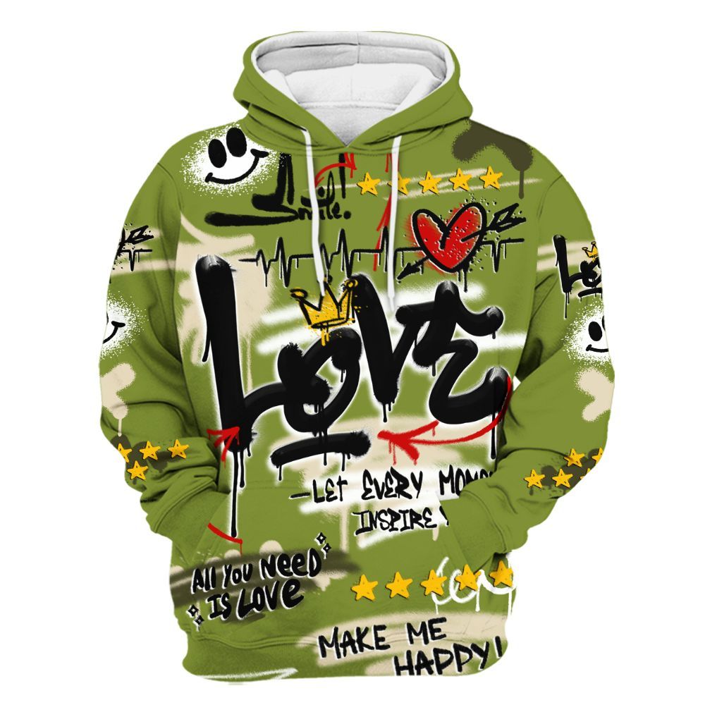 Hoodie To Match SB Dunk Low Asparagus - Happy Love Beats Graffiti Streetwear All Over Print