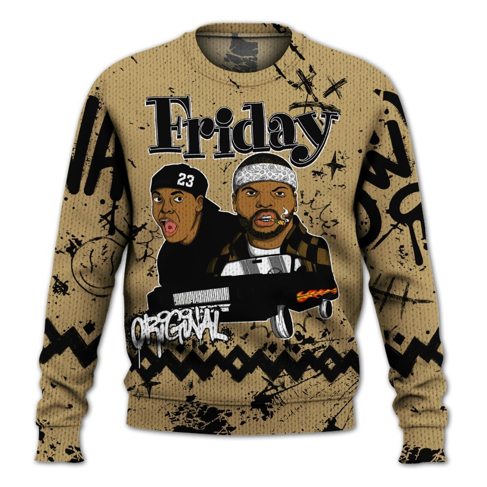 Knitted Sweater To Match High OG Black Metallic Gold 1s - Friday Sneaker Crayon