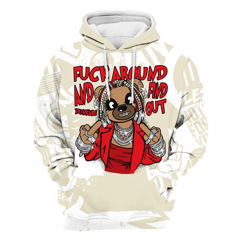 Hoodie To Match Cement Grey 3s - F#ck Around Bear Bear Monogram Graffiti All Over Print