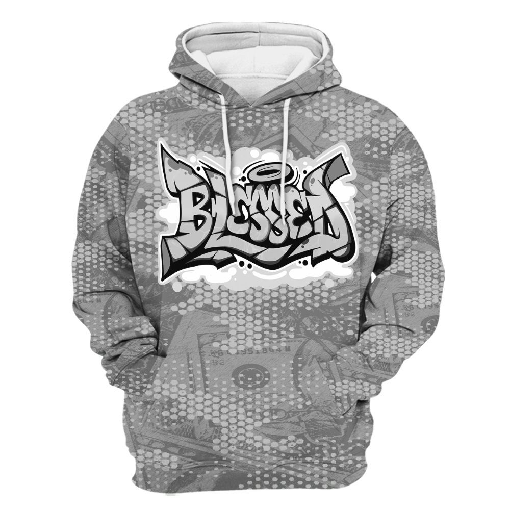 Hoodie To Match Black Wolf Grey 12s - Blessing Graphic Banknotes All Over Print