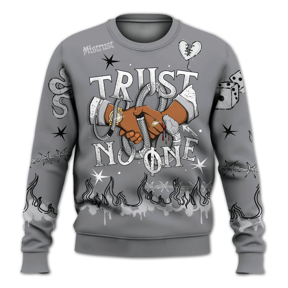 Sweatshirt To Match Retro Wolf Grey 5s - Trust No One Snake-Bite Doodle Crayon All Over Print