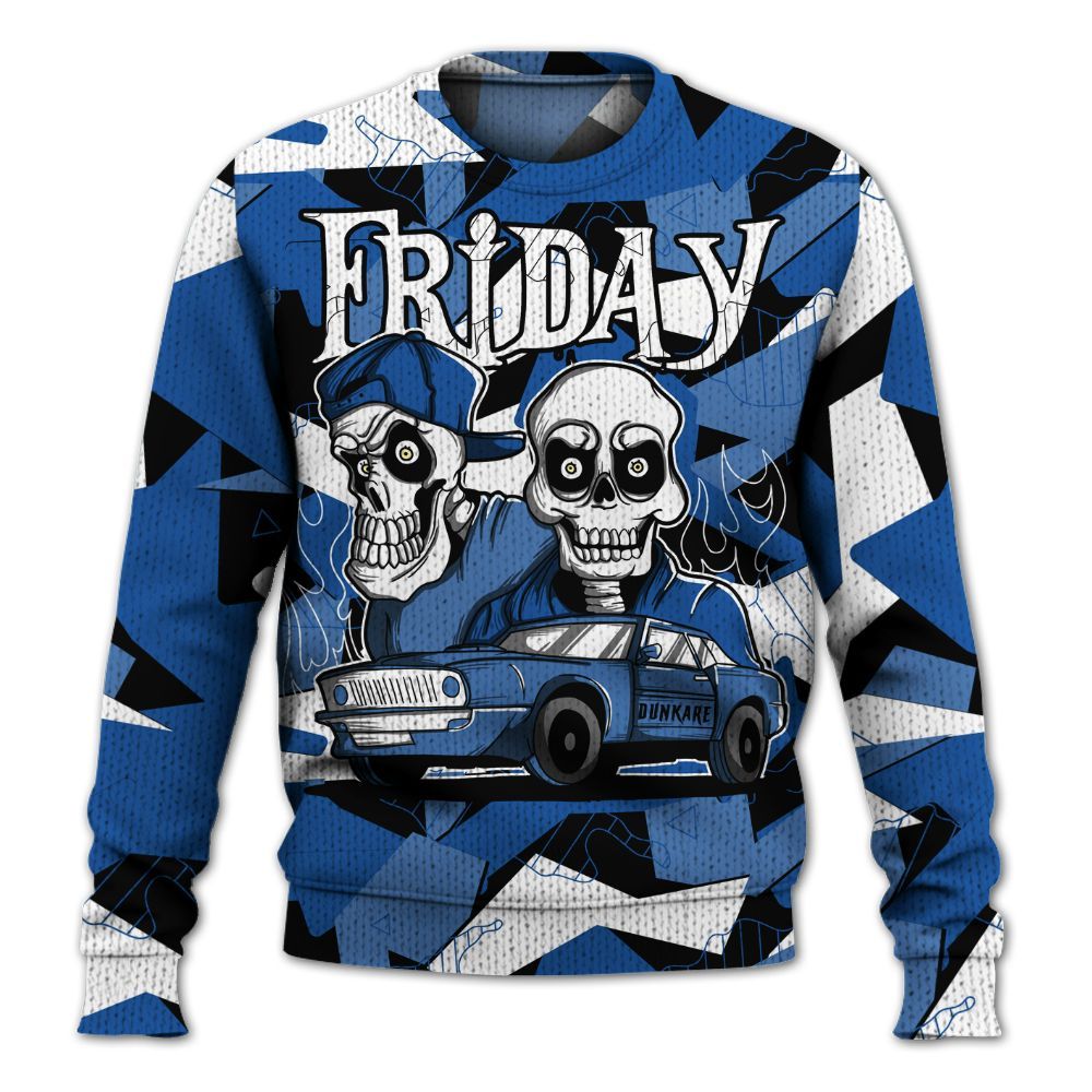 Knitted Sweater To Match Low Space Royal 11s - Friday Funny Retro