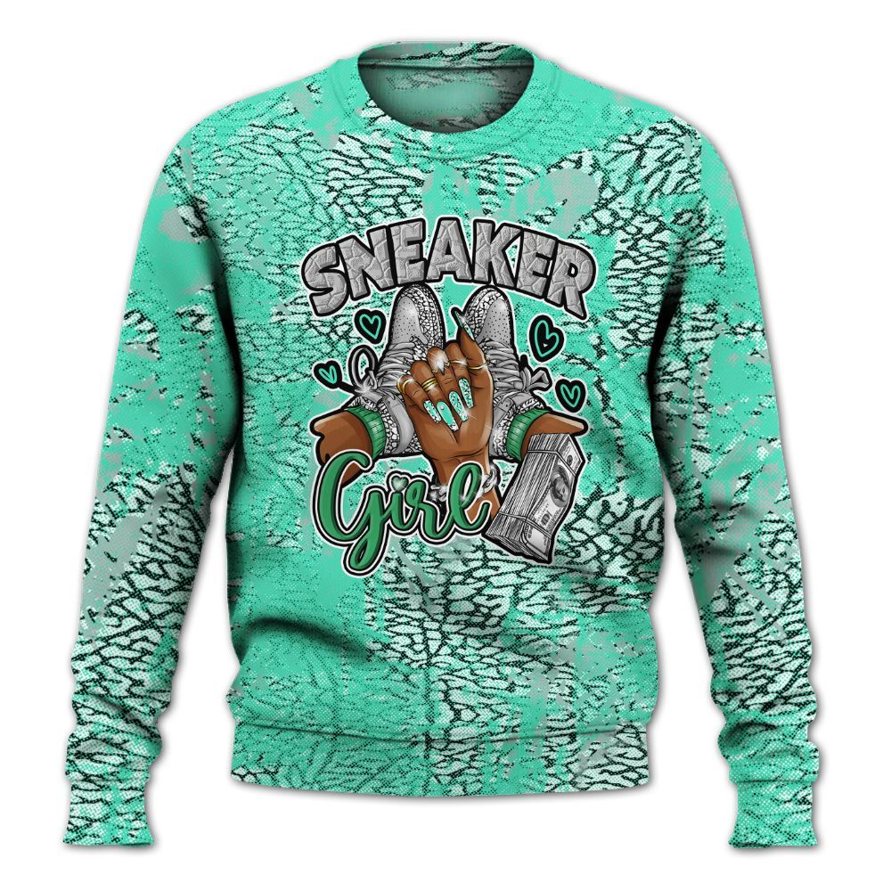 Sweatshirt To Match Black Green Glow 3s - Sneakerz Girlz Heart Grunge All Over Print