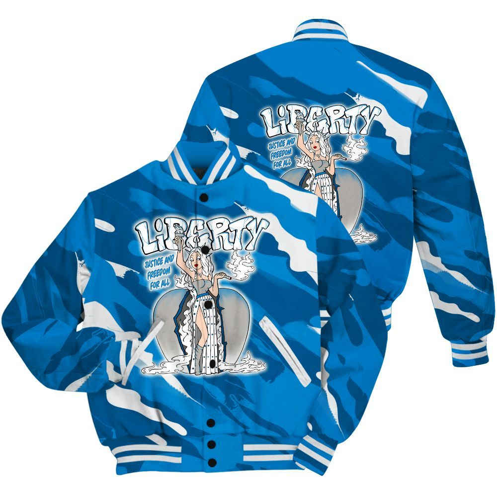 Varsity Jacket To Match Military Blue 4s Shirt - Midwest Cartoon Colored All Over Print