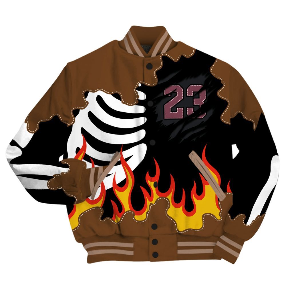 Varsity Jacket To Match Archaeo Brown 3s - Burning Skeleton 23 G.O.A.T All Over Print