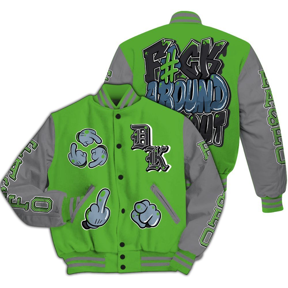 Varsity Jacket To Match Retro Green Bean 5s - F Around Find Out Graphic All Over Print