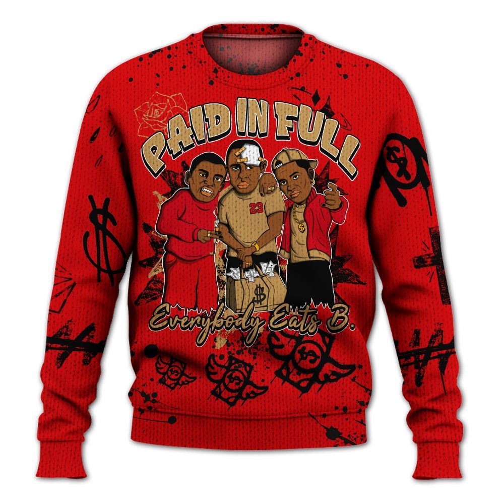 Knitted Sweater To Match Kobe 5 Red Year Of The Mamba - Everybody Paid In Full Crayon
