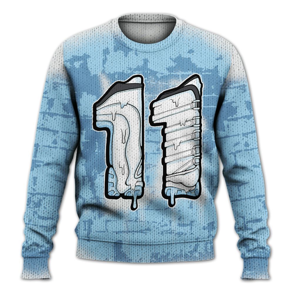 Knitted Sweater To Match Legend Blue 11s - No.11 Drip Graphic  Custom Name