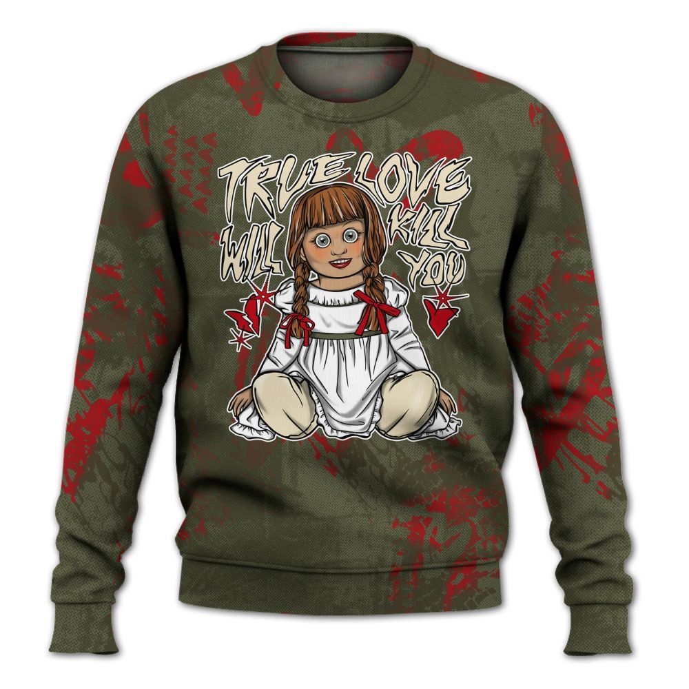 Sweatshirt To Match Travis Scott Low OG Medium Olive 1s - Genuine Loves Bear Heart Grunge All Over Print