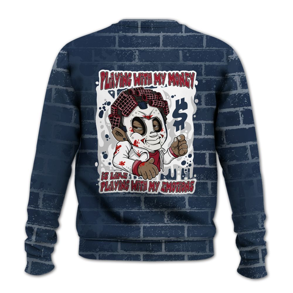 Sweatshirt To Match White Midnight Navy 6s - Playing With My Money Graphic Halloween All Over Print