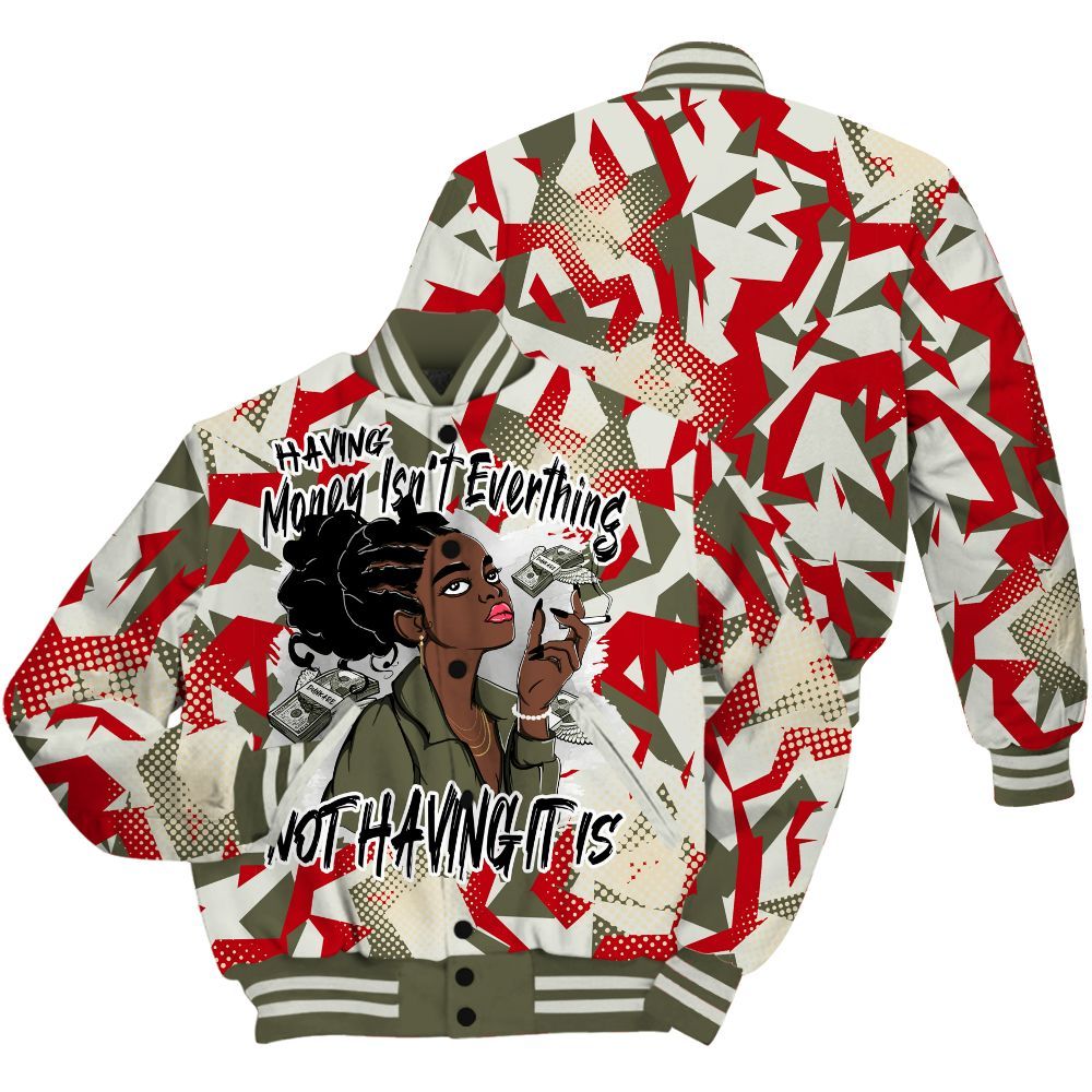 Varsity Jacket To Match Low OG Medium Olive 1s - Having Money Isn't Everthing Retro All Over Print