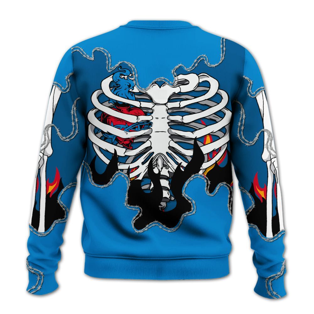 Sweatshirt To Match Industrial Blue 4s - Skeleton Heart On Fire Military Blue 4s All Over Print