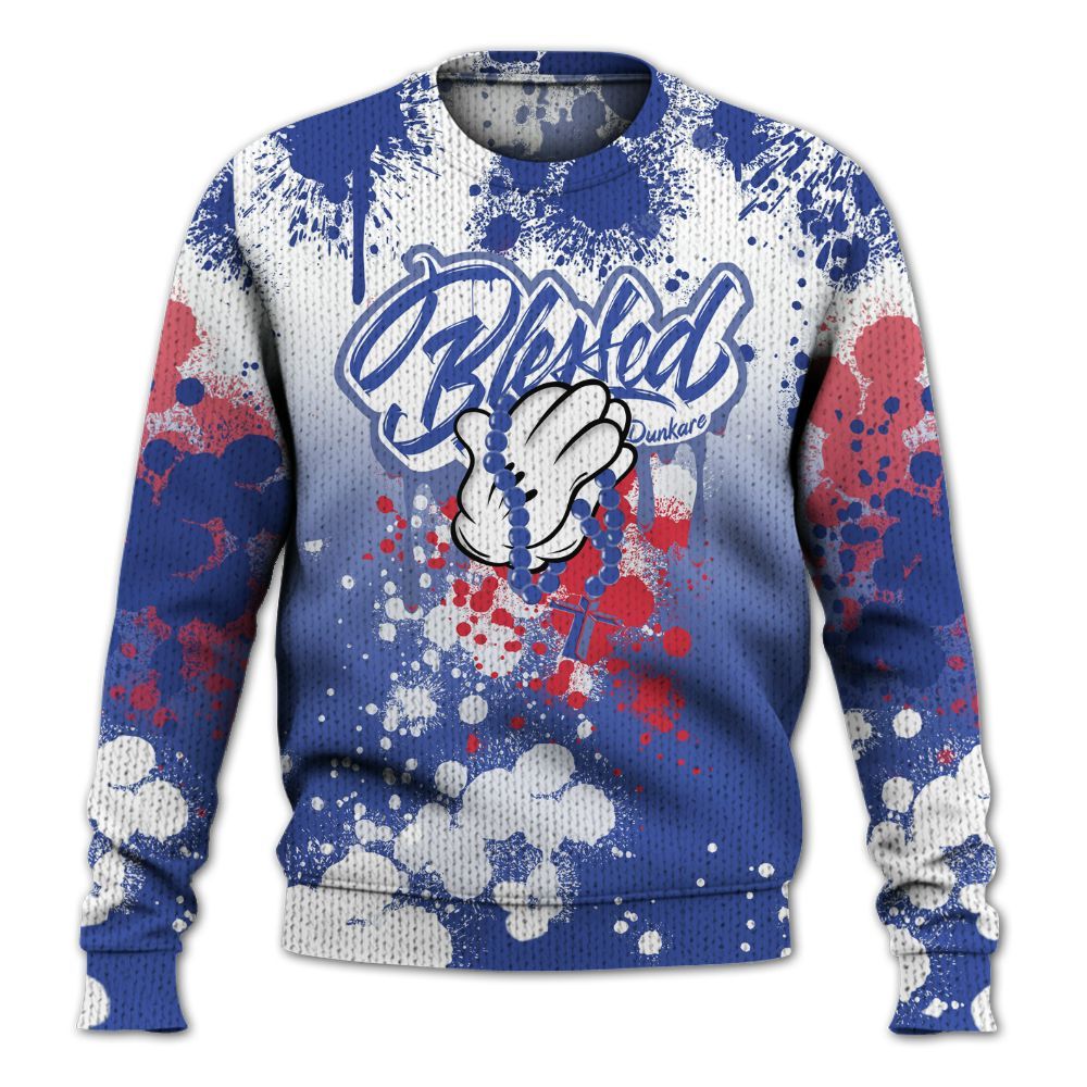 Knitted Sweater To Match Air Griffey Max USA Red White Blue 1s - God Blessed Ink Drip