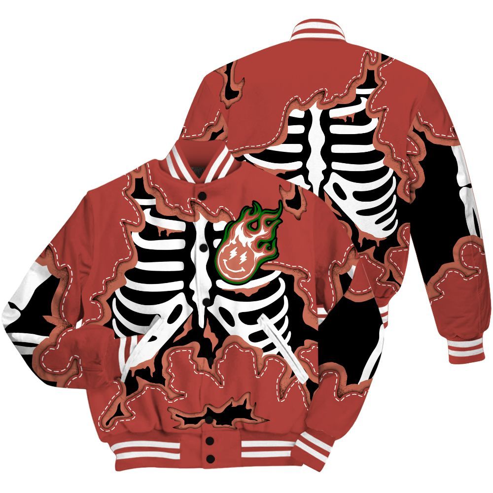 Varsity Jacket To Match Dune Red 13s Shirt, Skeleton Smiley Face All Over Print