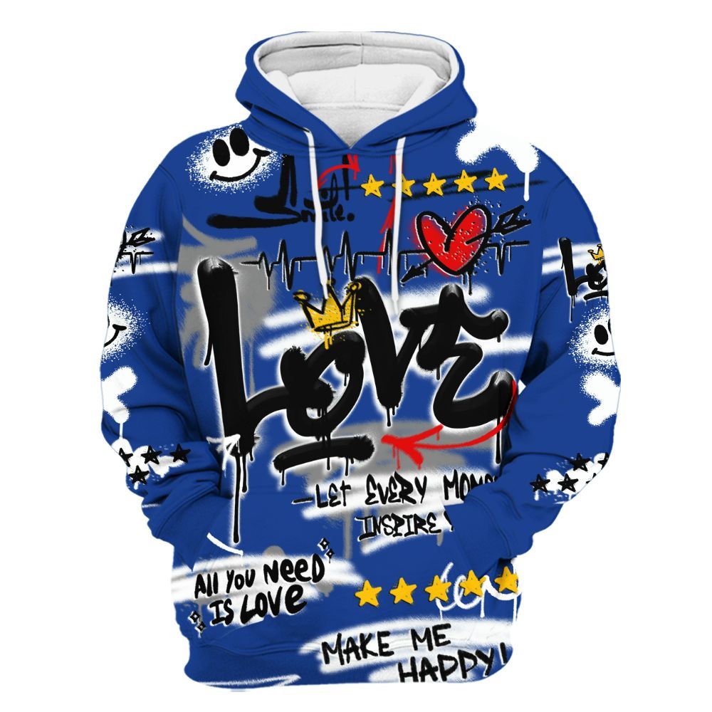 Hoodie To Match Air Foamposite One Royal - Happy Love Beats Graffiti Streetwear All Over Print
