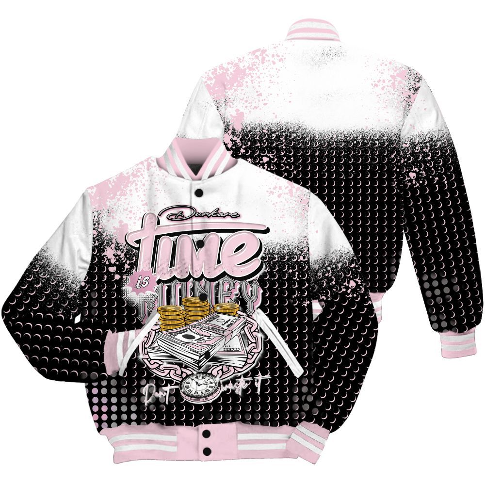 Varsity Jacket To Match Orchid 4s Shirt, Halftone Time Is Money All Over Print