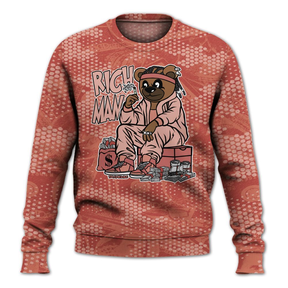 Sweatshirt To Match Dune Red 13s - Rich Man Bear Banknotes Art All Over Print