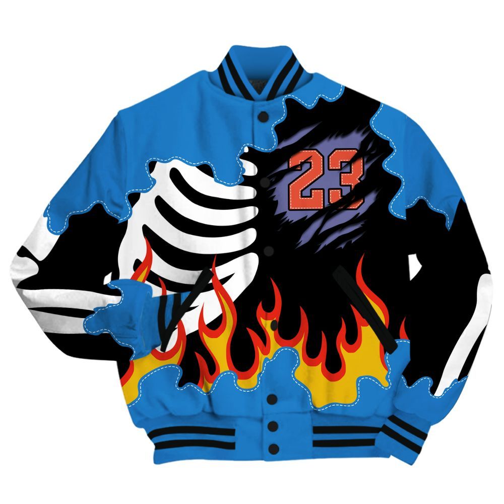 Varsity Jacket To Match Hi-Res Blue 700s - Burning Skeleton 23 G.O.A.T All Over Print