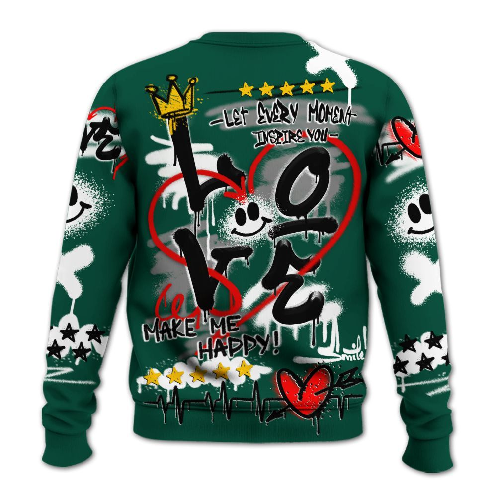Sweatshirt To Match Oxidized Green 4s - Happy Love Beats Graffiti Streetwear All Over Print