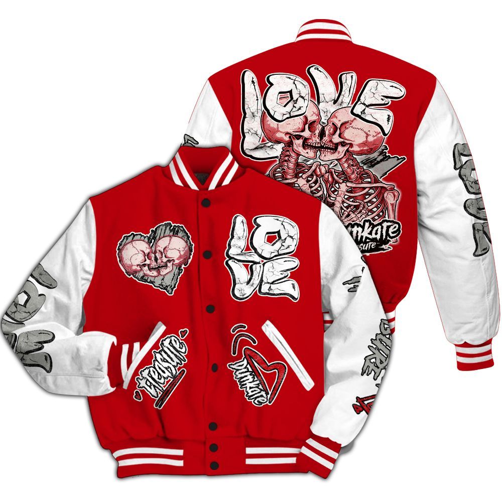 Varsity Jacket To Match Air Griffey Max Gray Reds 1s - Skull Bear All Over Print