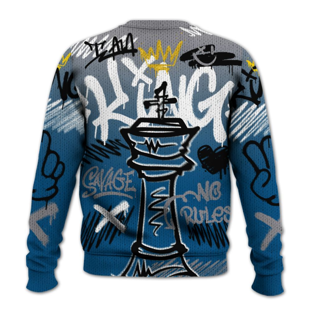 Knitted Sweater To Match High OG True Blue 1s - Street King Chess Streetwear