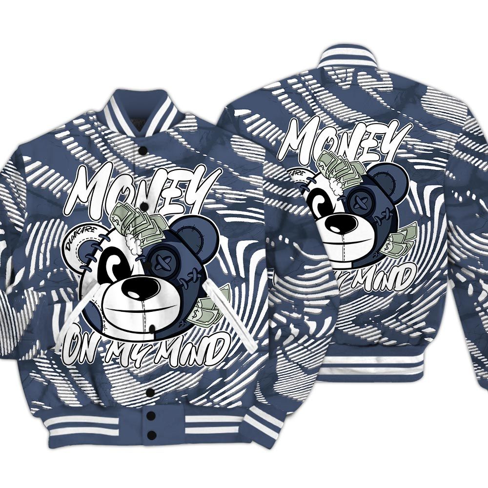 Varsity Jacket To Match Low Diffused Blue 11s - Money On My Mind Bear Fume Varsity Jacket Unisex