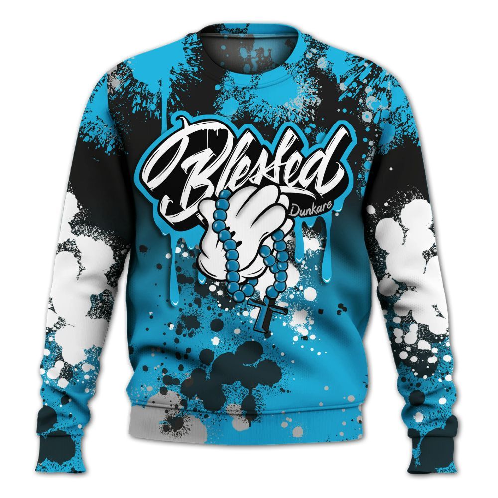 Sweatshirt To Match Black University Blue 2026 14s - God Blessed Ink Drip All Over Print