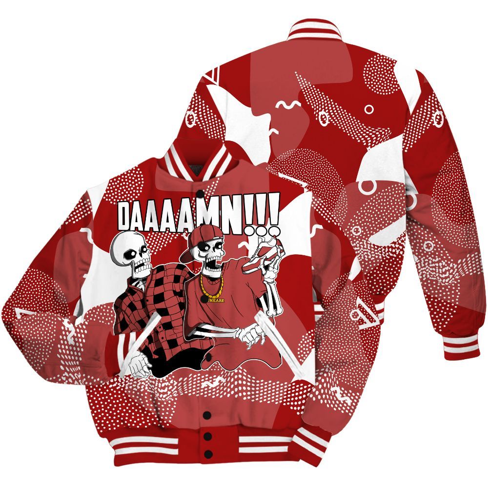Varsity Jacket To Match Red Taxi 12s - Graphic Meme Damnn Red Taxi 12s Outfit All Over Print